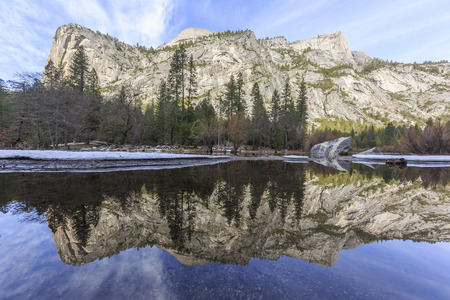 Some beautiful scene of the famous Mirror Lake of Yosemite, morningの写真素材