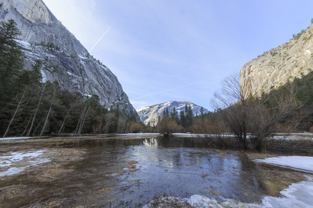 Some beautiful scene of the famous Mirror Lake of Yosemite, morningの写真素材