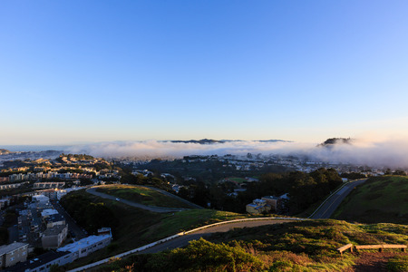 The famous Twin peak with foggy weather at San Franciscoの写真素材