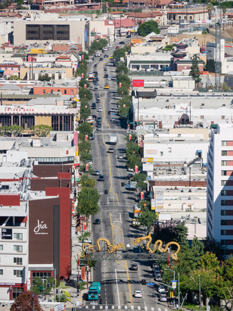 Aerial view of China town at Los Angeles downtownのeditorial素材