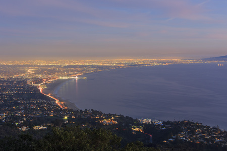 Santa Monica bay night scene from topの写真素材