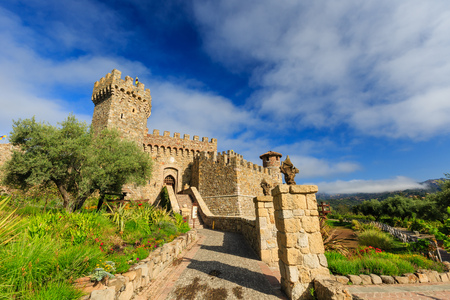 Napa Valley vineyard and castle, Californiaのeditorial素材