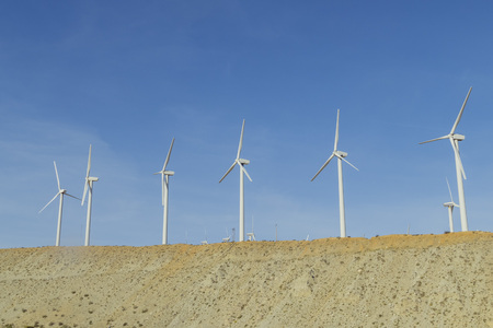 Windmill and the desert at Palm Springs, Californiaの写真素材