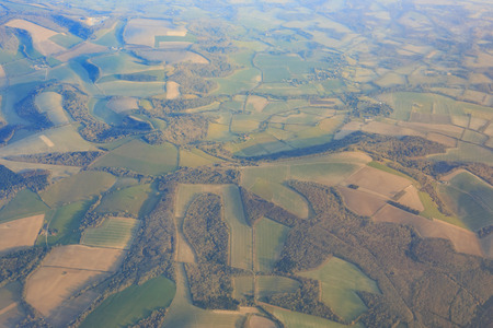 Aerial view of rural / country side landscape near Gatwick, United Kingdomの写真素材