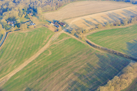 Aerial view of rural / country side landscape near Gatwick, United Kingdomの写真素材