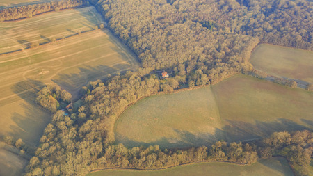Aerial view of rural / country side landscape near Gatwick, United Kingdomの写真素材