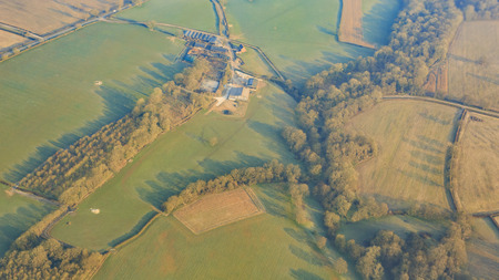 Aerial view of rural / country side landscape near Gatwick, United Kingdomの写真素材