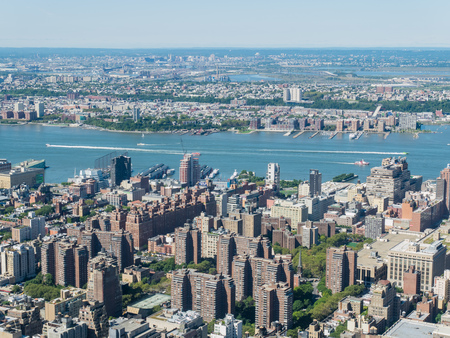 Aerial view of New York City skyline, USのeditorial素材