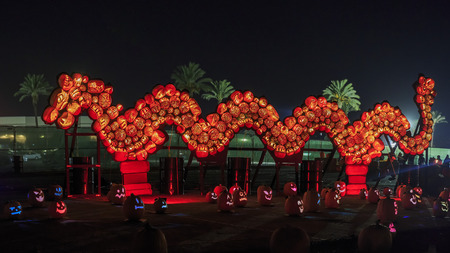 OCT 11, California: Pumpkin with light at night on OCT 11, 2015 near Santa Anita Mall, Californiaのeditorial素材