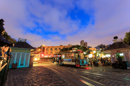 San Francisco, AUG 24: Cable car around night on AUG 24, 2014 at San Francisco