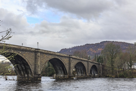 Historical bridge and river at Dunkeld, Scotlandの写真素材
