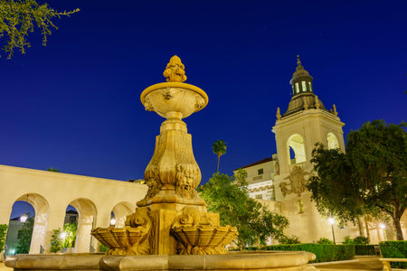 The night scene of Pasadena City Hall near Los Angeles, California