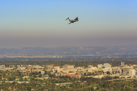 The Pasadena City hall and Pasadena downtown view with US Air force on top around sunset timeのeditorial素材