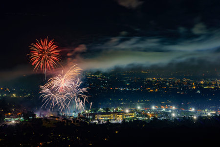 fireworks over the famous Rose Bowl of the JULY 4th eventのeditorial素材