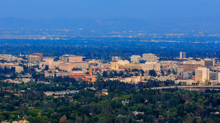The Pasadena City hall and Pasadena downtown view around sunset time