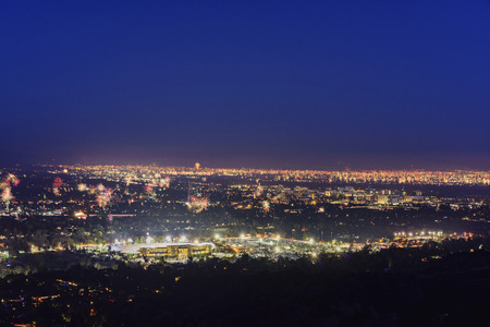 The Rose Bowl, Pasadena City hall and Pasadena downtown view around twilight timeのeditorial素材