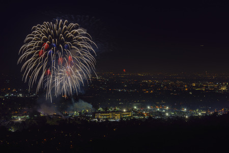 fireworks over the famous Rose Bowlのeditorial素材