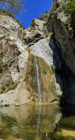 The beautiful waterfall of Fish Canyon Falls Trail, Los Angelesの写真素材
