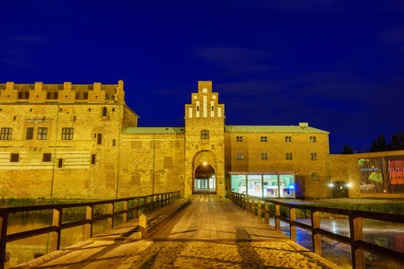 The historical Malmo Castle around night at Malmo, Sweden