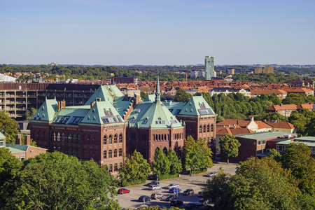 Aerial veiew of historical hospital - Apotek Hjartat of Helsingborg, Swedenのeditorial素材