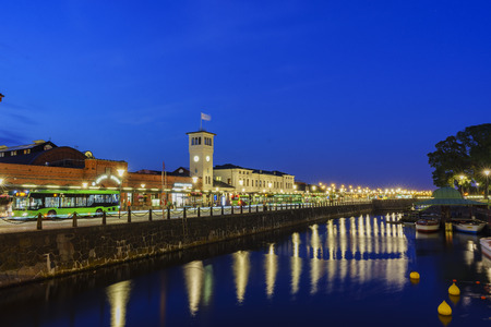 The beautiful and historical Malmo transportation station at nightのeditorial素材