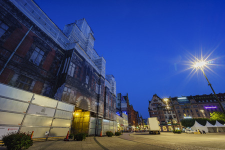 The beautiful Rahuset, Malmo Town hall under repairingのeditorial素材
