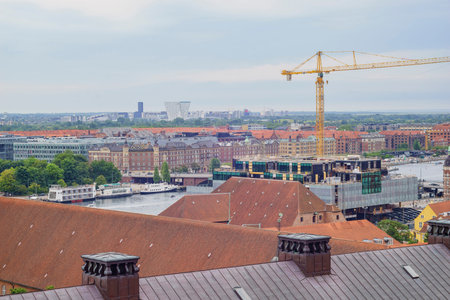 Superb aerial view from Christiansborg Palace of Copenhagen, Denmark