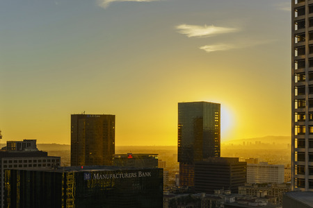 Beautiful downtown cityscape of Los Angeles, California around sunset timeのeditorial素材