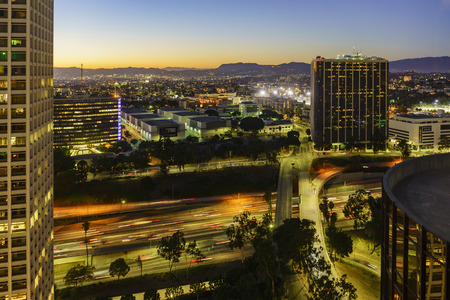 Los Angeles, SEP 25: Beautiful downtown cityscape around sunset time on SEP 25, 2016 at Los Angeles, Californiaのeditorial素材
