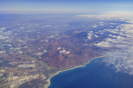 Aerial view of Santa Monica Mountain and NAS Point Mugu, Californiaの写真素材