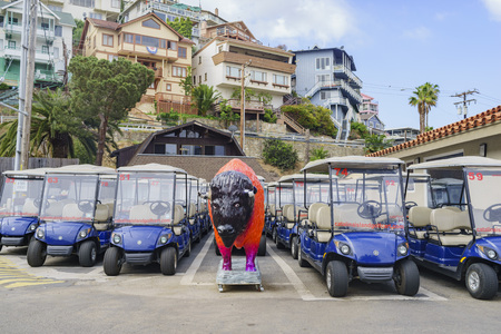 Catalina Island, MAY 15: Special golf car on MAY 15, 2016 at Catalina Island, Californiaのeditorial素材