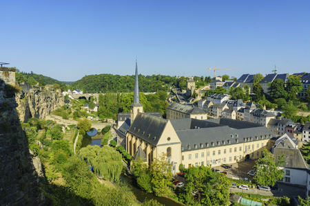 The historical superb view of the Grund, Luxembourgのeditorial素材