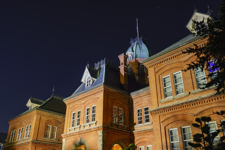 Former Hokkaido Government Office at night, Sapporo, Hokkaido, Japanのeditorial素材
