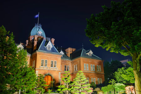 Former Hokkaido Government Office at night, Sapporo, Hokkaido, Japanのeditorial素材