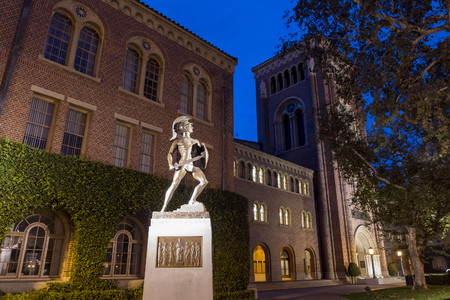 Los Angeles, OCT 27: Campus of the University of Southern California at night on OCT 27, 2016 at Los Angelesのeditorial素材