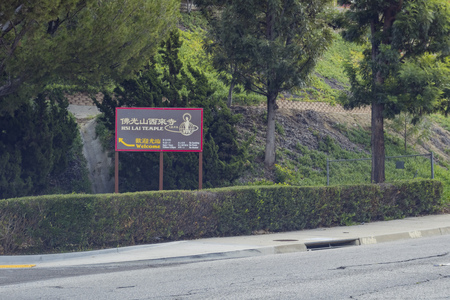 Entrance sign of Hsi Lai Temple at Los Angeles, Californiaのeditorial素材