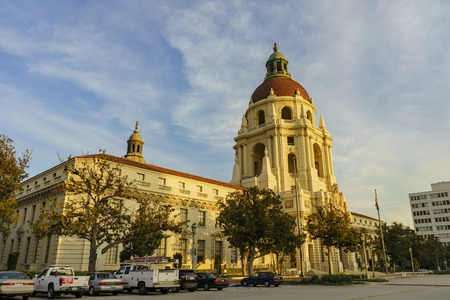 The beautiful sunset scene of Pasadena City Hall near Los Angeles, Californiaのeditorial素材