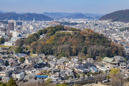Aerial cityscape from the white Heron castle - Himeji at Kobe, Japanのeditorial素材