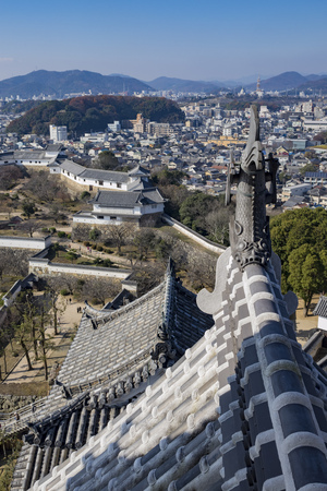 Aerial cityscape from the white Heron castle - Himeji at Kobe, Japanのeditorial素材