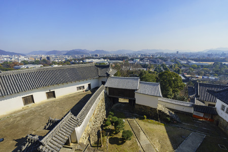 Aerial cityscape from the white Heron castle - Himeji at Kobe, Japanのeditorial素材