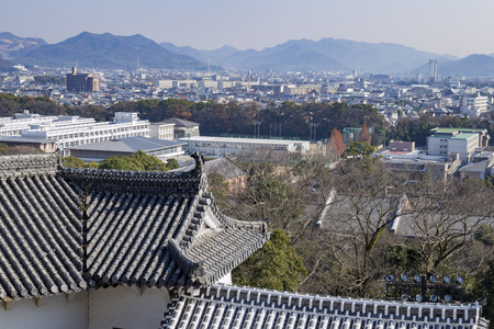 Aerial cityscape from the white Heron castle - Himeji at Kobe, Japanのeditorial素材