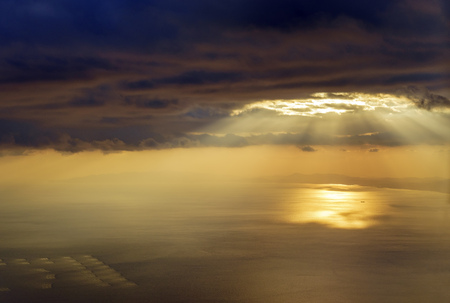 Sunset aerial view of the ocean near Wakayama, Japanの写真素材