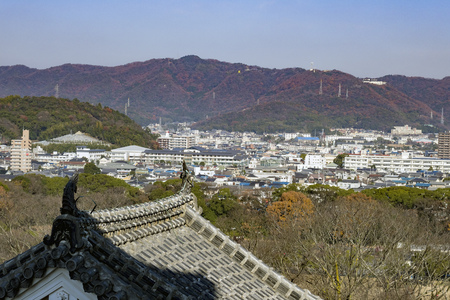 Aerial cityscape from the white Heron castle - Himeji at Kobe, Japanのeditorial素材