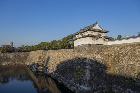 The moat and the corner castle of the famous Osaka Castleat Osaka, Japanのeditorial素材