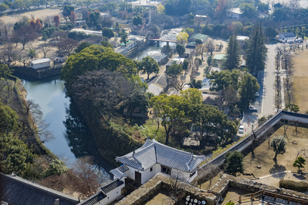 Aerial cityscape from the white Heron castle - Himeji at Kobe, Japanのeditorial素材