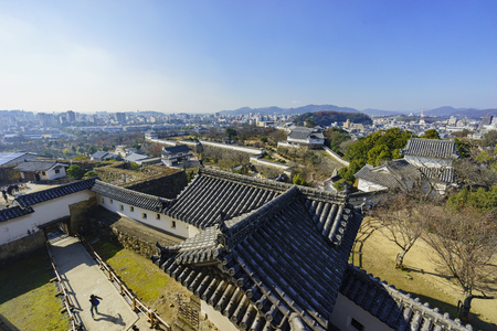 Aerial cityscape from the white Heron castle - Himeji at Kobe, Japanのeditorial素材