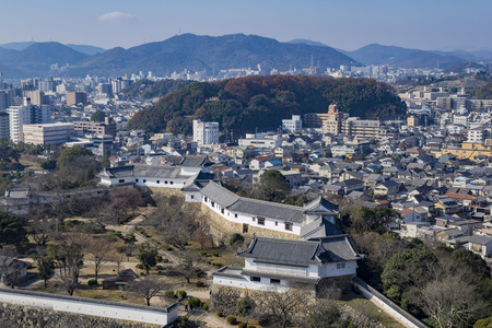 Aerial cityscape from the white Heron castle - Himeji at Kobe, Japanのeditorial素材