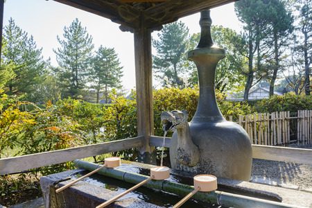 Dragon shaped fountain in the historical Horyu Ji at Nara, Japanのeditorial素材
