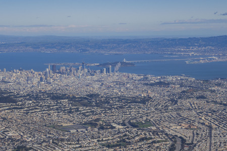 Aerial view of San Francisco downtown cityscape, Californiaの写真素材
