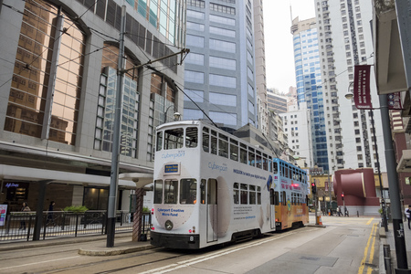 Hong Kong, JAN 1: The traiditional tram transport system on JAN 1, 2017 at Hong Kongのeditorial素材